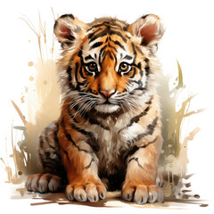 Watercolor Bengal tiger, clipart Illustration, Generative Ai