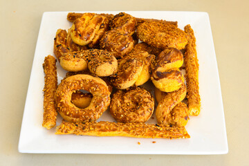 Turkish homemade sweet and savory cookies .Tatli tuzlu kurabiye. Karisik kuru pasta .