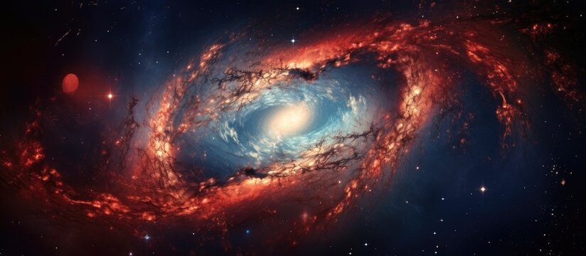 Spiral galaxy shining blue with surrounding stars