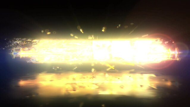 Abstract animation of  Showtime gold glitch text effect cinematic title animation with gold particles sci fi hitech effect background  Ending cover for intro, title banner