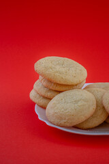 Delicious sugar cookies on wooden table, closeup