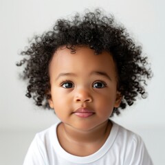 Naklejka premium Lustrous Curls and a Tender Gaze: Portrait of an Australian Aboriginal Toddler