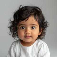 Naklejka premium Serene Wonder: East Indian Baby Girl with Curly Locks and Deep Gaze