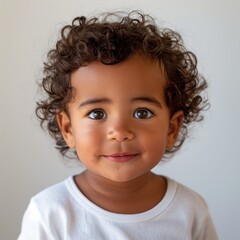Naklejka premium Joyful Glee: Polynesian Toddler Boy with Sparkling Eyes and Curly Hair