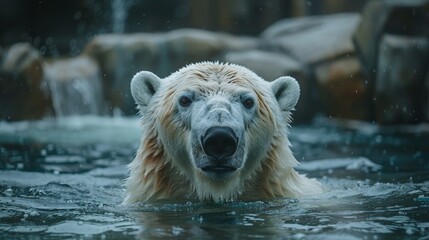 A polar bear swimming in the ocean