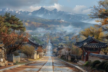 It is an ancient oriental village lined with tile-roofed houses, with large stone streets and hills lined with trees.
