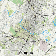 Map poster art of Austin, Texas, United States