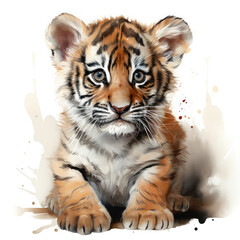 Obraz premium Watercolor Caspian tiger, clipart Illustration, Generative Ai