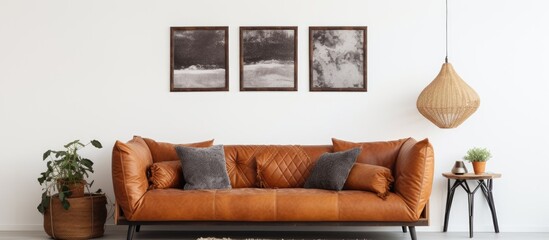 A cozy couch with cushions and a rug in a living space