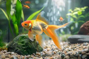 Goldfish wonder. Wondering at aquatic beauty