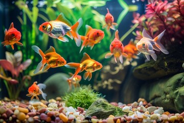 Goldfish symphony. Symphony of colors in aquatic dance