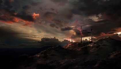 The Christian themed on a background with dramatic at dawn, with a beautiful sea of ​​clouds,...