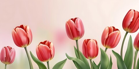 A delicate arrangement of tulip flowers and green foliage set against a soft background.