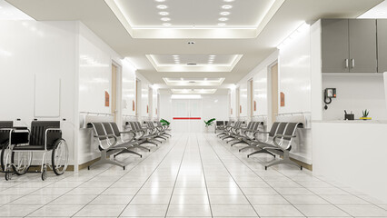 3d illustration rendering.  Empty Corridor In Modern Hospital