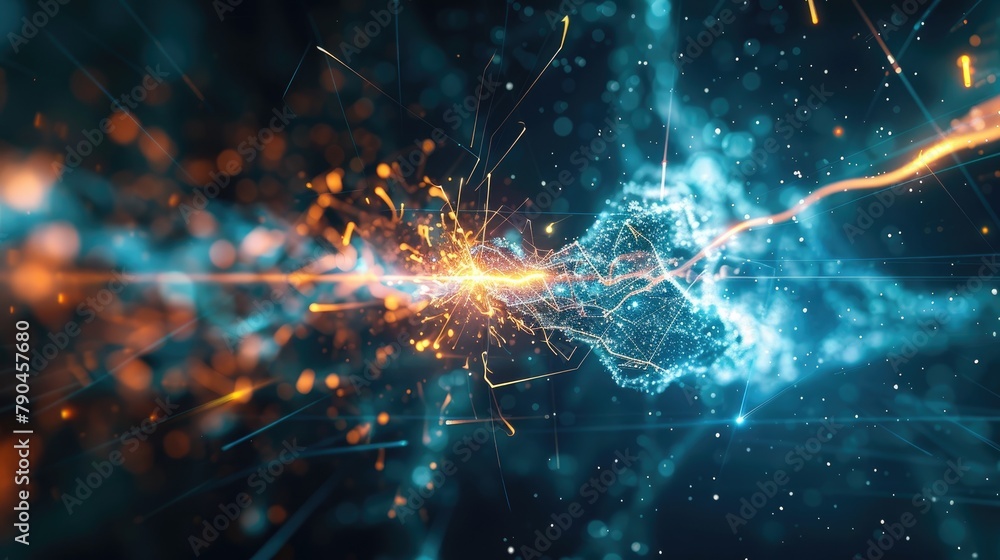 Poster cutting edge digital image of advanced neuron plasma energy laser on virtual technology background