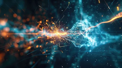 Deurstickers Cutting edge digital image of advanced neuron plasma energy laser on virtual technology background © 2rogan