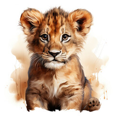 Obraz premium Watercolor Central African Lion , clipart Illustration, Generative Ai
