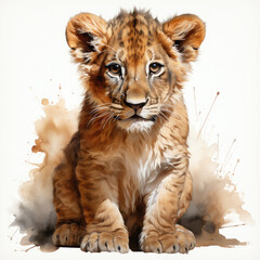 Obraz premium Watercolor Central African Lion , clipart Illustration, Generative Ai