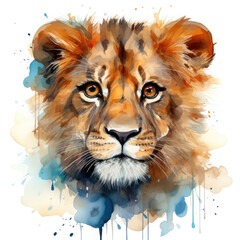 Watercolor Central African Lion , clipart Illustration, Generative Ai