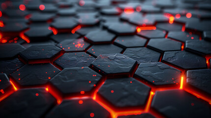 Obraz premium Abstract black overlap red light hexagon mesh design modern luxury futuristic background