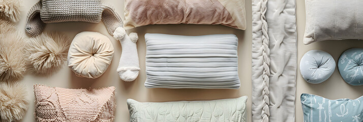 Fototapeta na wymiar A collection of comforting materials for a cozy sleep experience - from flannel to satin