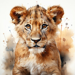 Watercolor Central African Lion , clipart Illustration, Generative Ai