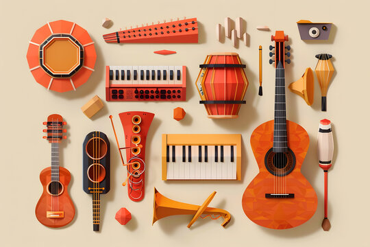 Musical Instruments Abstract Illustration. International Jazz Day. Paper cut art style.