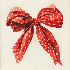 Elegant Red Bow with White Polka Dots Watercolor