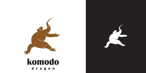 Comodo Dragon Silhouette on White Background.animal logo
