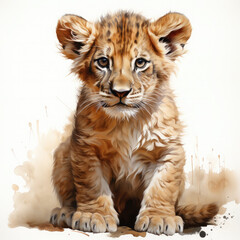 Watercolor Central African Lion , clipart Illustration, Generative Ai