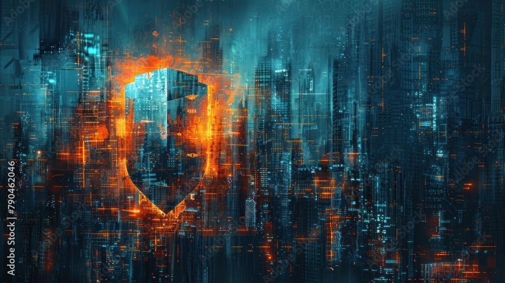 Aufkleber digital safety through captivating artistic depictions it features a digital shield symbol set again