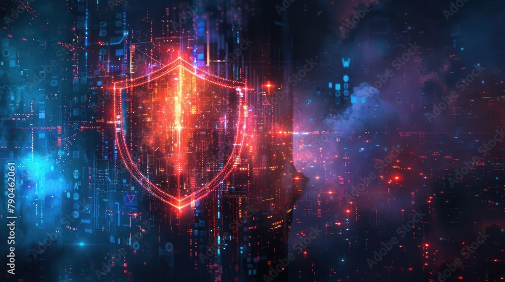 Aufkleber digital safety through captivating artistic depictions it features a digital shield symbol set again