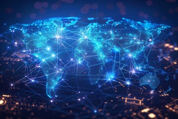 Obraz premium Digital map of world network created with generative ai