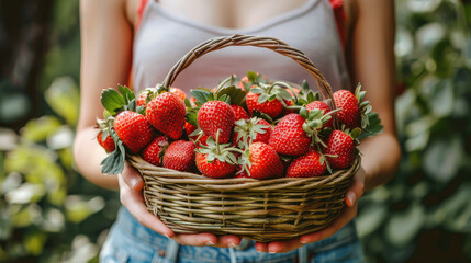 Close Up of woman holding strawberry basket
