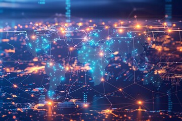 Obraz premium Digital map of world network created with generative ai