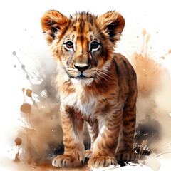 Watercolor East African or Masai Lion, clipart Illustration, Generative Ai