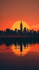 Minimalist poster design, New York City skyline at sunrise