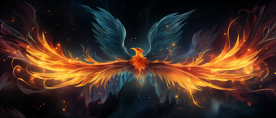 Mystical Phoenix in Night Sky - Fantasy Art Illustration