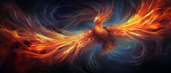 Vivid Phoenix Rising from Swirling Vortex - Mythology Art
