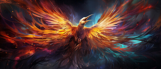 Majestic Phoenix in Fiery Hues Digital Artwork