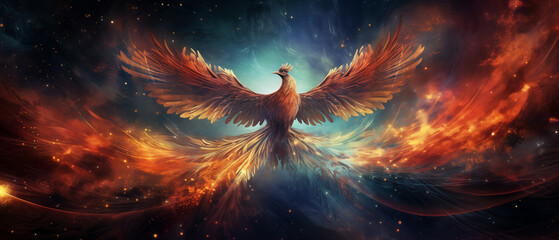 Resplendent Phoenix Rising Against a Starry Space