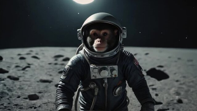 Generative ai motion animation of a monkey astronaut on the moon