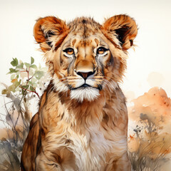 Watercolor East African or Masai Lion, clipart Illustration, Generative Ai