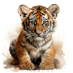 Watercolor Indochinese tiger, clipart Illustration, Generative Ai