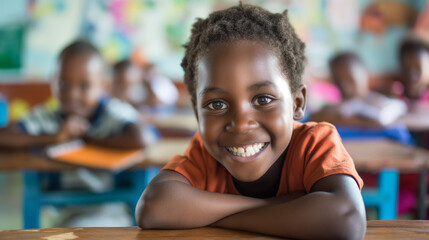  smiling kid sitting in school class