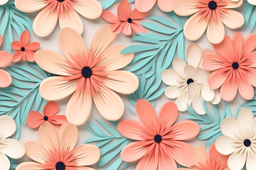 Obraz premium Close up of a bouquet of pink and blue pastels colors paper flowers on a white background