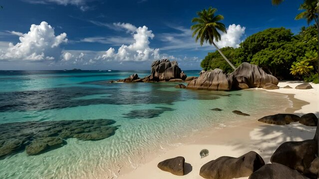 Beautiful coastal scenery with birds flying around   Seamless looping 4k time-lapse animation video background
