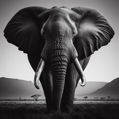 Elephant black and white image. Africa. - obrazy, fototapety, plakaty