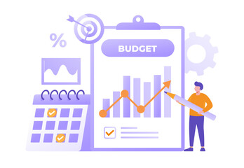 Budget accounting or finance concept, business plan and budget, analyst, accountant, economic, flat illustration vector banner and background