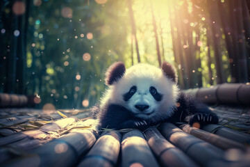 Adorable Panda Cub in a Bamboo Grove